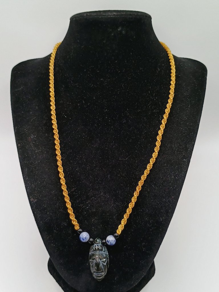 Macrame Necklace Pendant Inca Manco Capac Mask Natural Stone